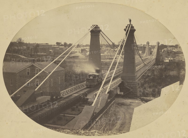 Niagara Falls suspension bridge; Silas A. Holmes, American, 1820 - 1886, Niagara Falls, Ontario, Canada; 1855 - 1860; Salted