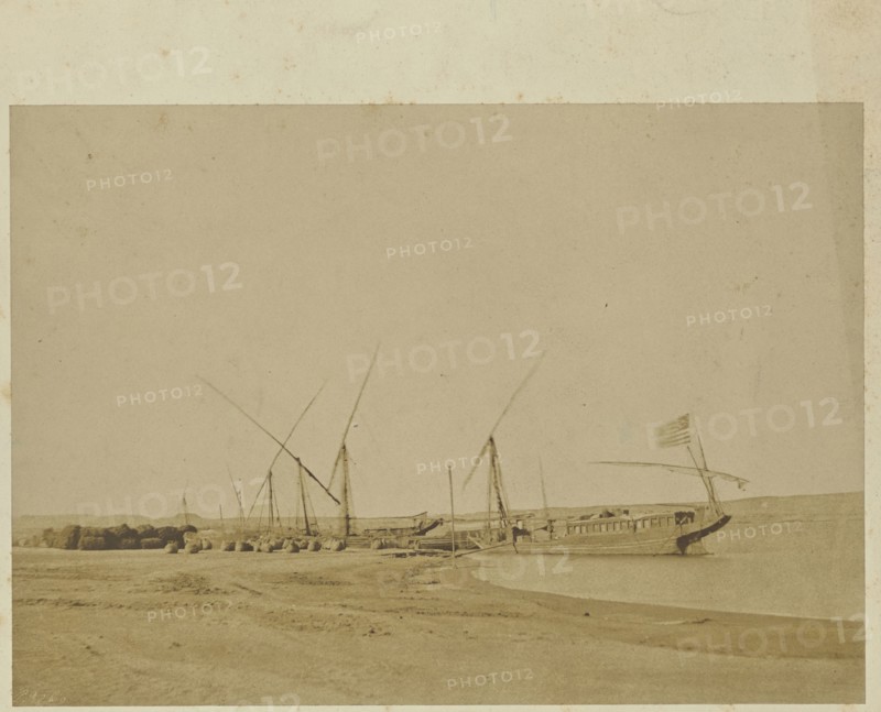 Greene's boat on the Nile; John Beasly Greene, American, born France, 1832 - 1856, Egypt; 1853 - 1854; Salted paper print