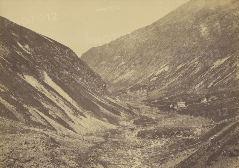 Valley and chapel, Pyrenees; Vicomte Joseph de Vigier, French, 1821 - 1862, Pyrenees, France; about 1853; Salted paper print