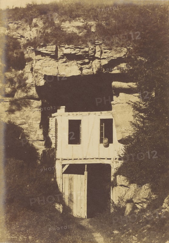 Small dwelling in mushroom cave; Henri Le Secq, French, 1818 - 1882, Saint Leu, France; 1851; Salted paper print from a paper