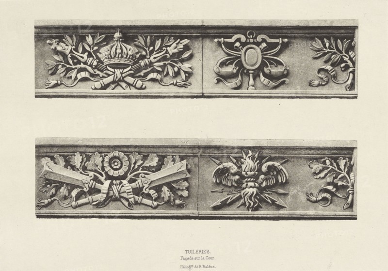 Tuileries, Façade sur la Cour, Édouard Baldus, French, born Germany, 1813 - 1889, Paris, France; about 1868; Heliogravure