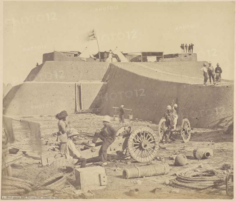 Headquarter Staff, Pehtang Fort; Felice Beato, 1832 - 1909, August 1, 1860; Albumen silver print