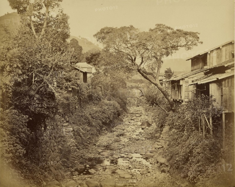 Japanese Village with Stream; Felice Beato, 1832 - 1909, 1862 - 1865; Albumen silver print