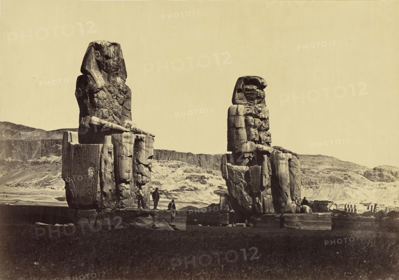 Upper Egypt - Colossi of Memnon, Thebes; Antonio Beato, English, born Italy, about 1835 - 1906, 1880 - 1889; Albumen silver