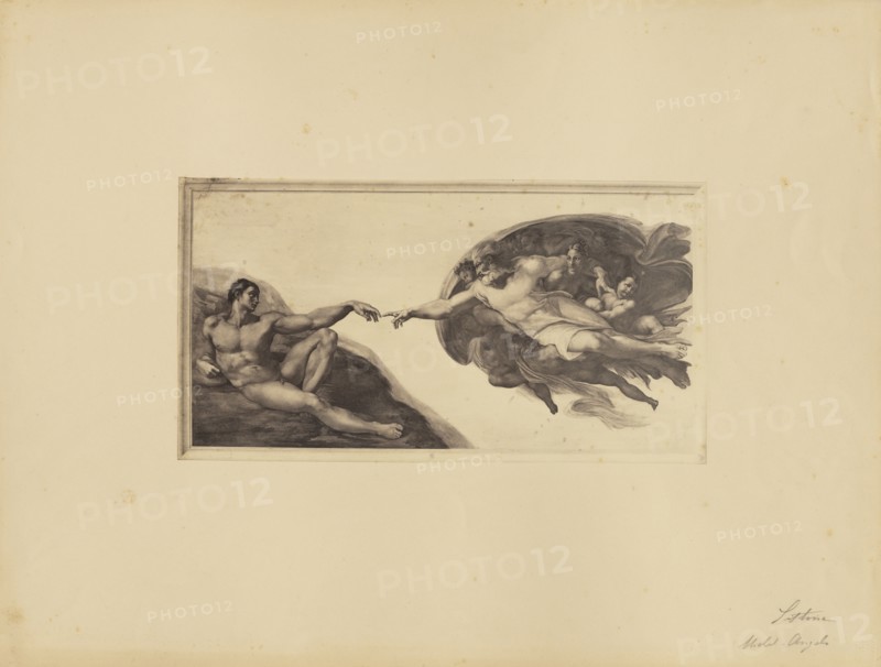Michelangelo's Creation of Adam, Sistine Chapel; James Anderson, British, 1813 - 1877, Rome, Italy; about 1845 - 1855; Albumen