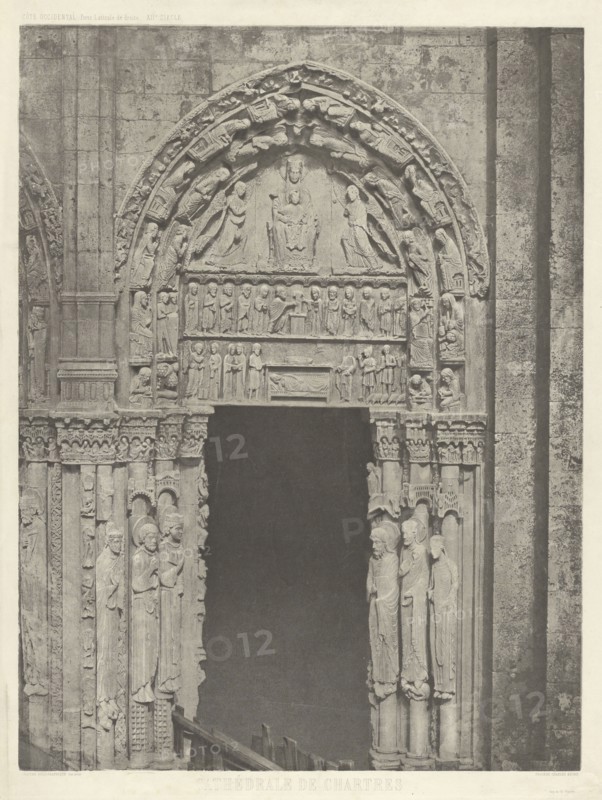 Chartres Cathedral, Royal Portal, The Incarnation Portal, South Lateral Doorway; Charles Nègre, French, 1820 - 1880, 1857