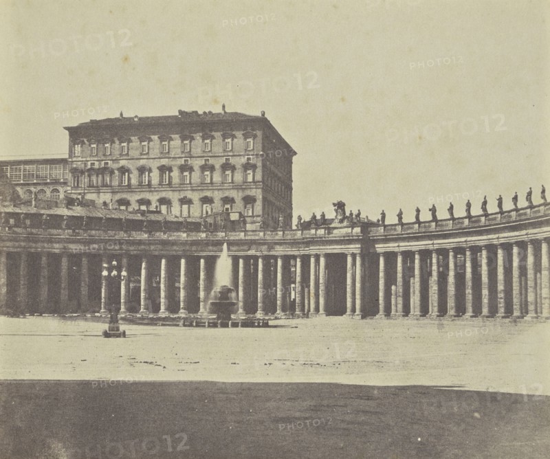 St. Peter's Square; Italian ?; Rome, Italy, Europe; about 1850 - 1859; Salted paper print; 17.8 x 21 cm 7 x 8 1,4 in