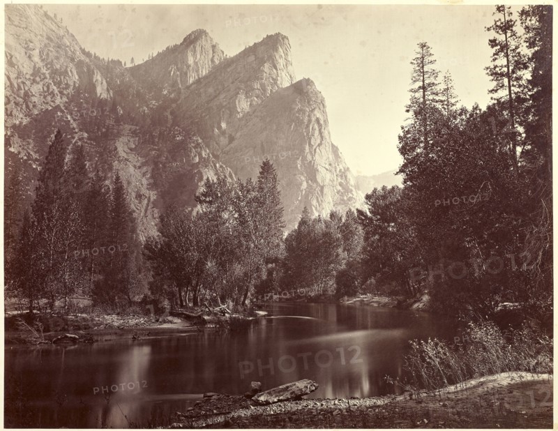 The Three Brothers 4000 ft., Yo Semite Valley; Thomas Houseworth & Company, Carleton Watkins, American, 1829 - 1916, or C.L