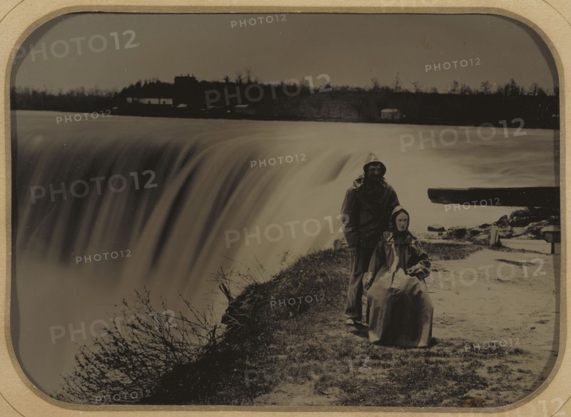 Couple at Niagara Falls in Waterproofs; Attributed to Henry Hollister, Canadian, active about 1840 - 1860, 1860s; Ambrotype
