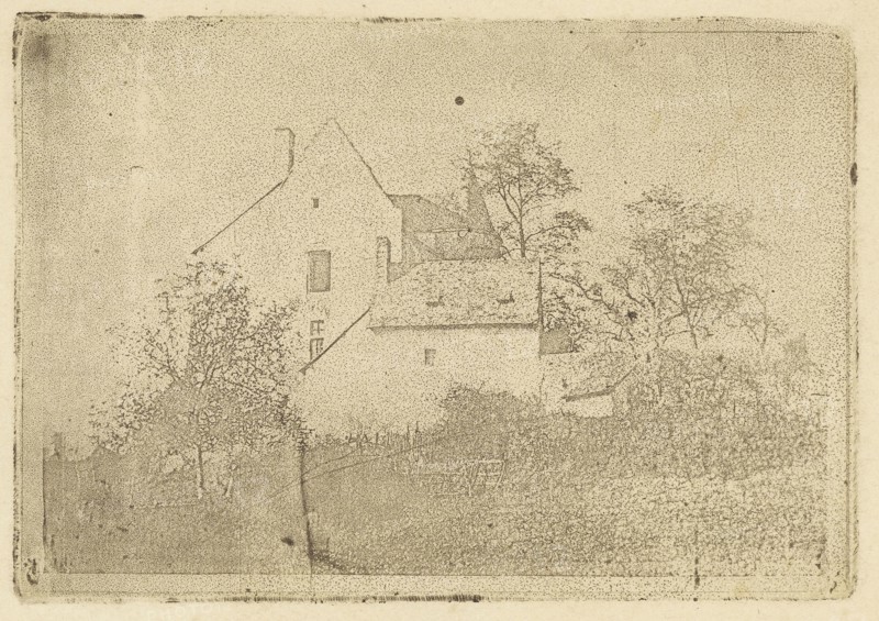 View of a House and Garden; Alphonse-Louis Poitevin, French, 1819 - 1882, about 1848; Photolithograph Poitevin Process, paper