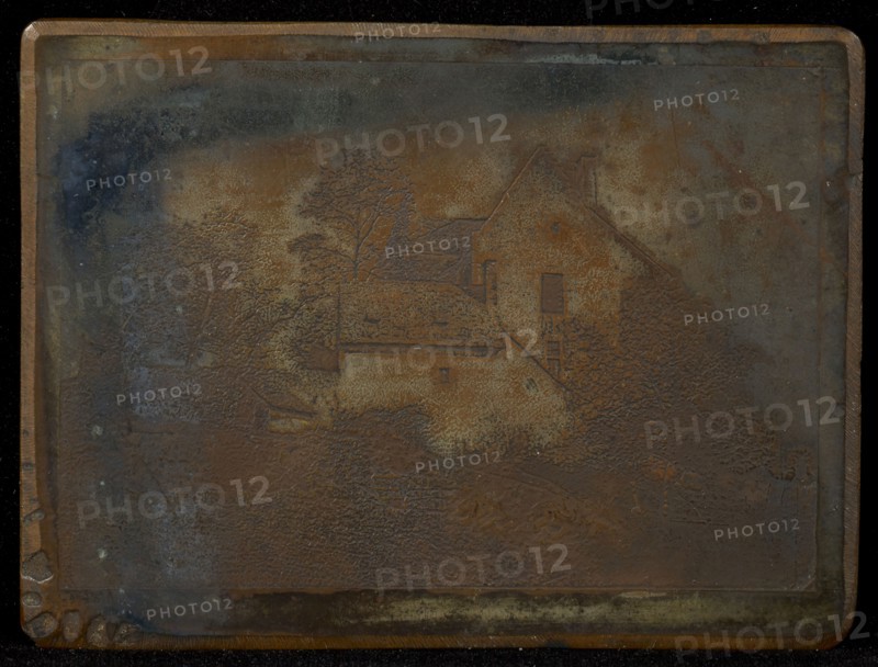 View of a House and Garden; Alphonse-Louis Poitevin, French, 1819 - 1882, about 1848; Daguerreotype, copper electroplated