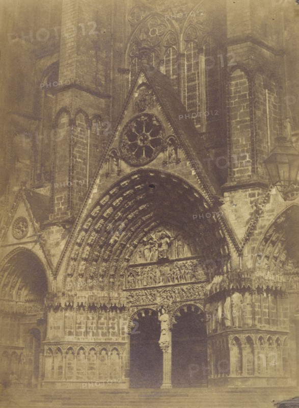 Main entrance of Bourges Cathedral; Pierre-Émile-Joseph Pécarrère, French, 1816 - 1904, 1851; Albumenized salted paper print