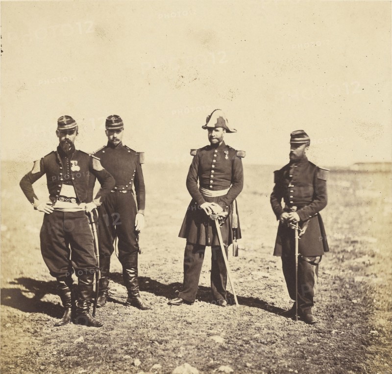 General Bennet and Officers of his Staff; Roger Fenton, English, 1819 - 1869, 1855; published March 25, 1856; Salted paper