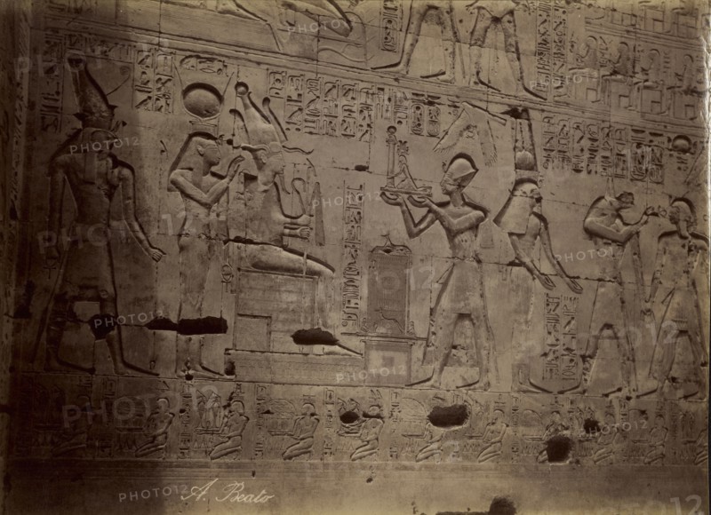Abydos, Offering to Osiris , Abydos, Offrende a Osiris; Antonio Beato, English, born Italy, about 1835 - 1906, 1880 - 1889