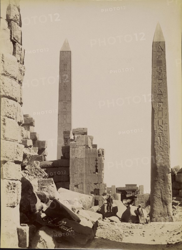 View of the Obelisks with the Sanctuary at Karnak , Karnak, Vue des Obelisques avec le Sanctuaire; Antonio Beato, English, born