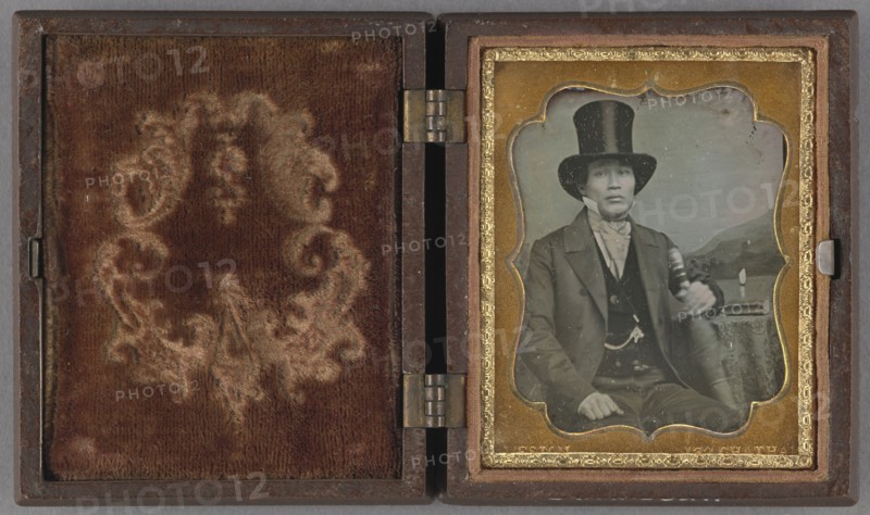Portrait of an Asian Man in Top Hat; James P. Weston, American, active 1849 - 1857, about 1856; Daguerreotype, hand-colored