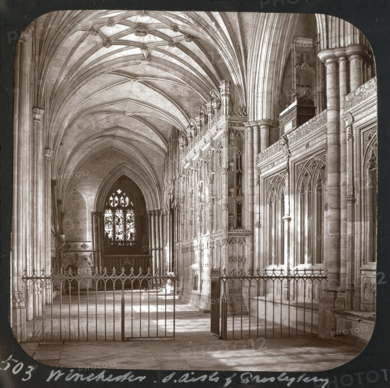 Wincester. South Aisle of Presbytery; Frederick H. Evans, British, 1853 - 1943, about 1883; Lantern slide; 7 x 7.1 cm
