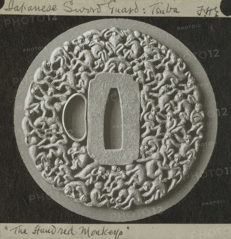 Japanese Sword Guard: Tsuba.  The Hundred Monkeys.; Frederick H. Evans, British, 1853 - 1943, 1883 - 1899; Lantern slide