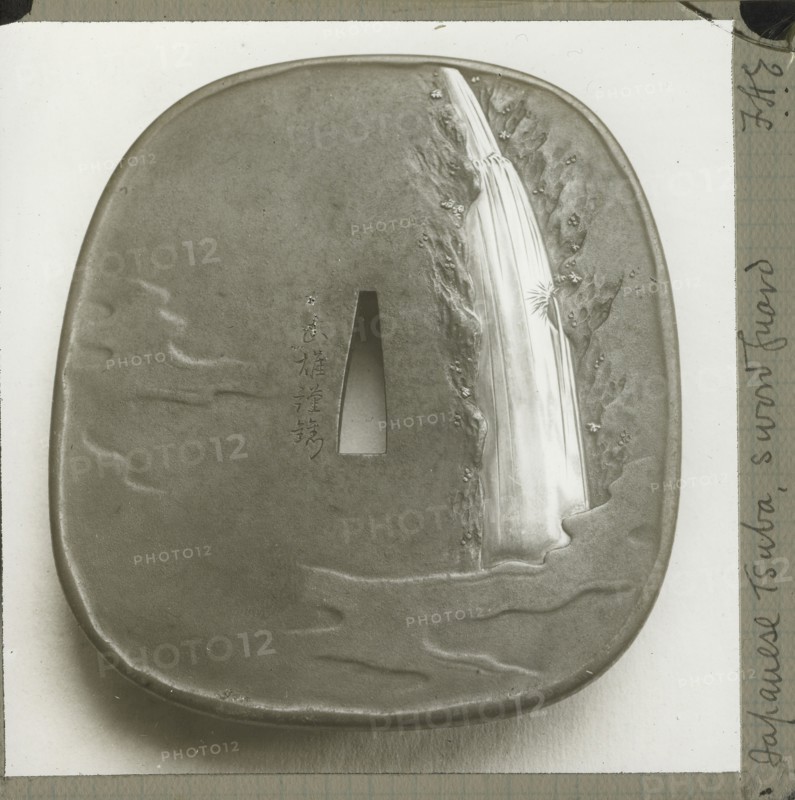 Japanese Tsuba, Sword Guard; Frederick H. Evans, British, 1853 - 1943, 1890 - 1899; Lantern slide; 6.8 x 6.9 cm