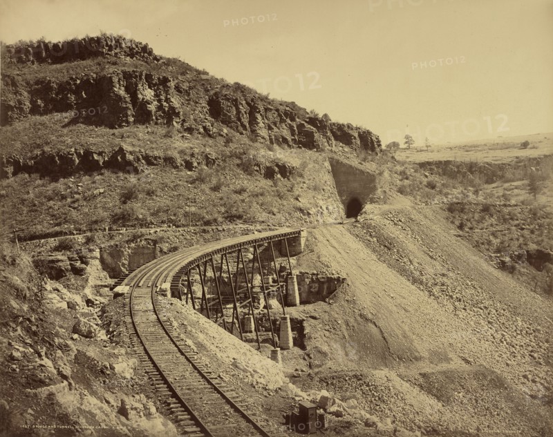 Bridge and Tunnel, Johnson's Cañon, A & P. R. R; William Henry Jackson, American, 1843 - 1942, about 1890; Albumen silver print