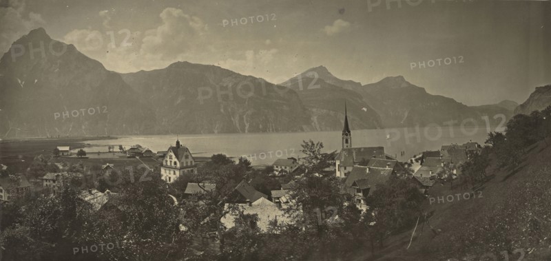 Alpine Townscape; Adolphe Braun, French, 1811 - 1877, 1865 - 1870; Carbon print; 22.2 x 46.8 cm 8 3,4 x 18 7,16 in