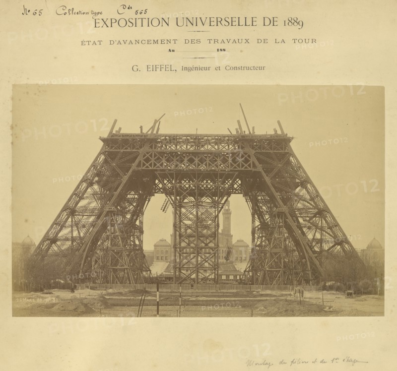 Construction of the shafts of the first level; Louis-Émile Durandelle, French, 1839 - 1917, March 26, 1888; Albumen silver
