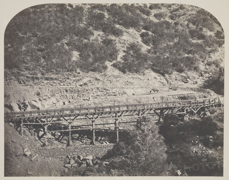 Railroad Bridge, Cape Horn, Mariposa County; Carleton Watkins, American, 1829 - 1916, 1860; Salted paper print; 32.2 x 40.6 cm