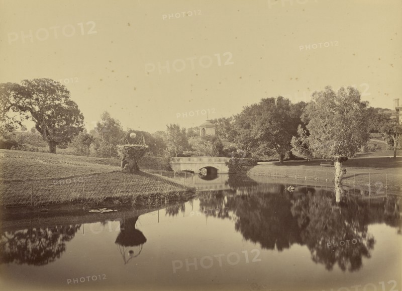 Pond and Bridge, Thurlow Lodge; Carleton Watkins, American, 1829 - 1916, 1874; Albumen silver print