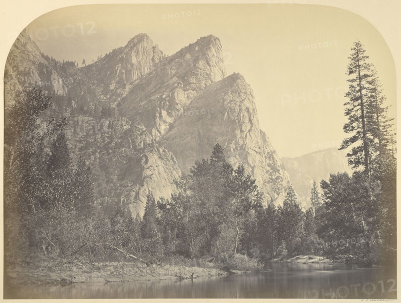 Pompompasus - Three Brothers. 4480 ft. Yo Semite; Carleton Watkins, American, 1829 - 1916, Yosemite, California, United States