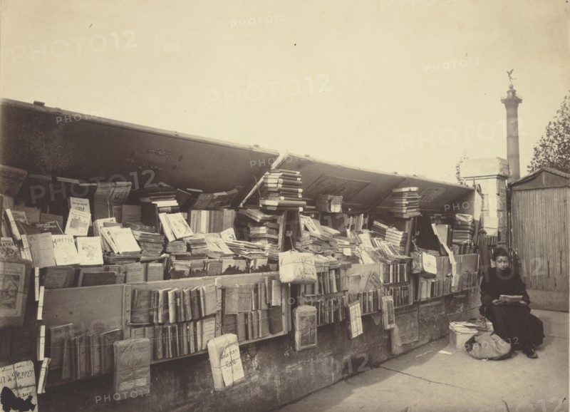 Secondhand Book Dealer, place de la Bastille; Eugène Atget, French, 1857 - 1927, Paris, France; negative 1910 - 1911; Albumen