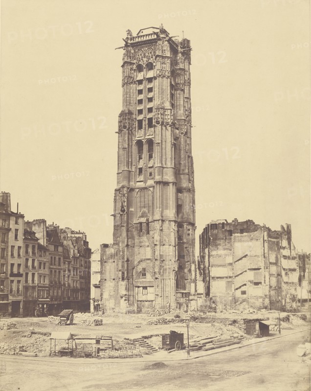 La Tour St. Jacques; Édouard Baldus, French, born Germany, 1813 - 1889, Paris, France; 1850 - 1853; Salted paper print