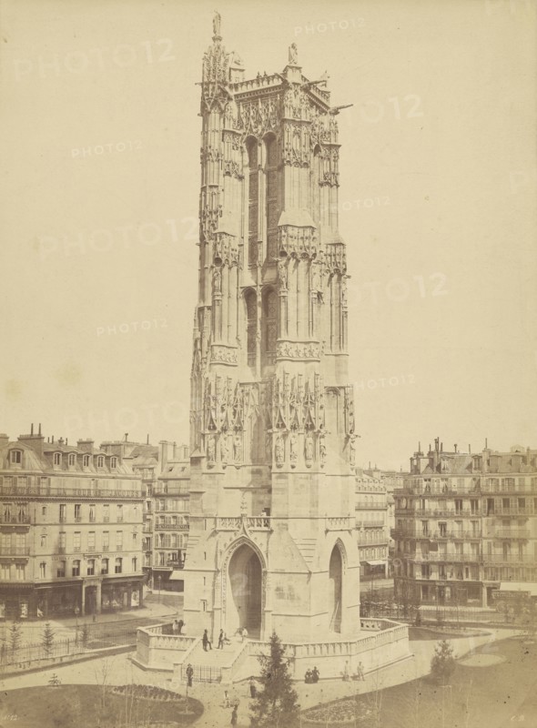 Tour St. Jacques; Édouard Baldus, French, born Germany, 1813 - 1889, Paris, France; 1850 - 1860; Albumen silver print