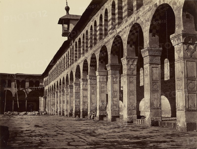 Enfilade de la Grande Mosquee, cote sud, dans la cour, Damas, Félix Bonfils, French, 1831 - 1885, Damascus, Syria; 1872