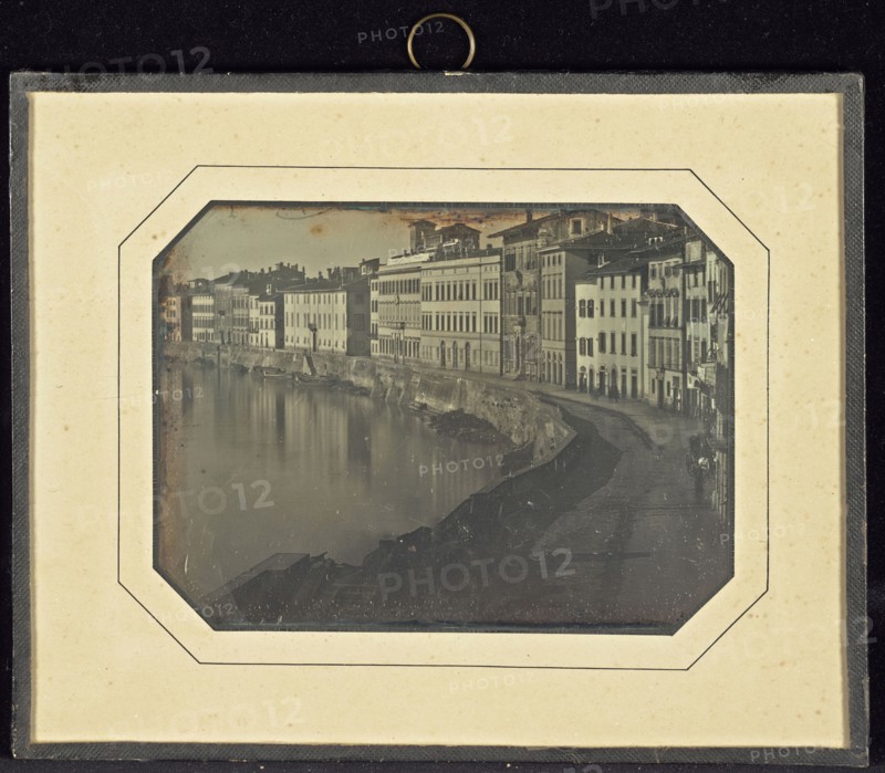 View of Pisa along the Arno River; French; May 1844; Daguerreotype
