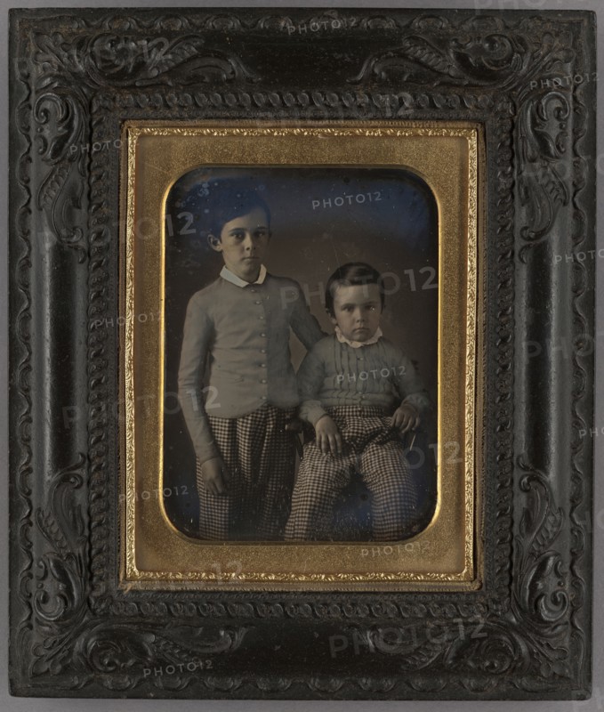 Portrait of Two Boys; American; about 1854; Hand-colored Daguerreotype