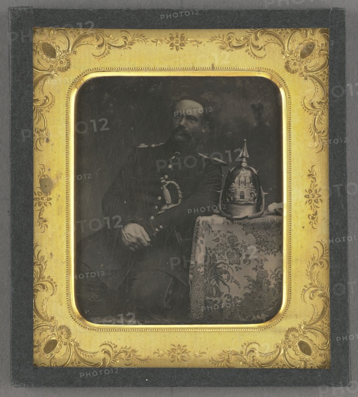 Portrait of a Seated Prussian Officer with Sword; German; 1845–1850; Daguerreotype