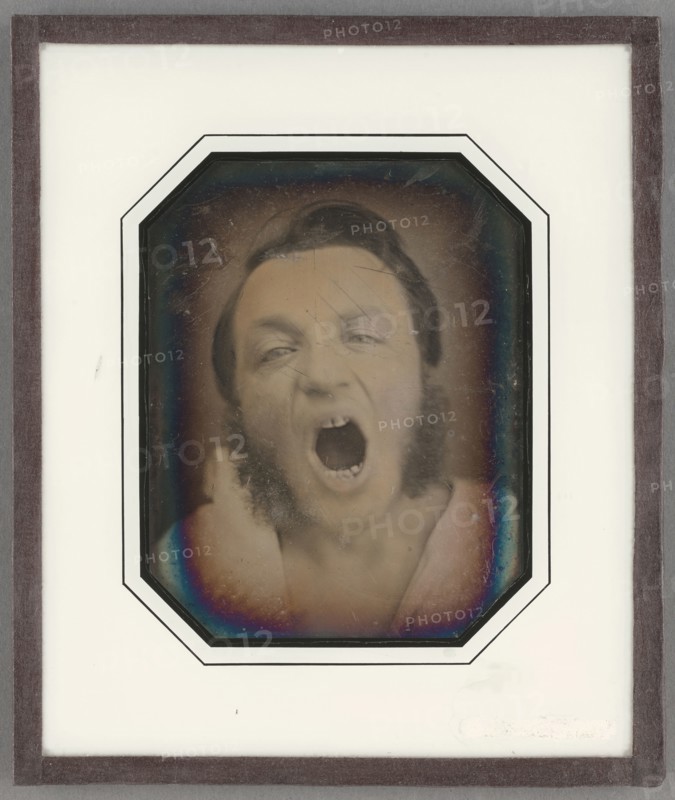 Man with Open Mouth; French; about 1852; Daguerreotype, hand-colored; 9.4 × 7.3 cm 3 11,16 × 2 7,8 in