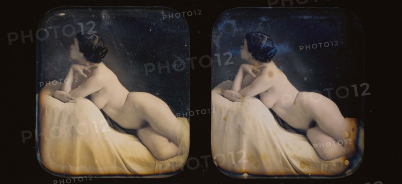 Nude Model; Braquehais-Gouin Studio; about 1853; Stereograph, daguerreotype, hand-colored