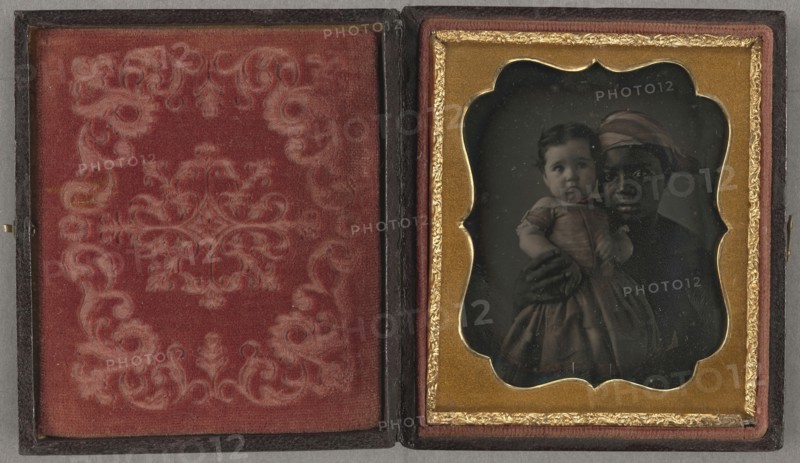 Nurse and Child; American; about 1850; Daguerreotype, hand-colored; 6.2 × 4.8 cm, 2 7,16 × 1 7,8 in