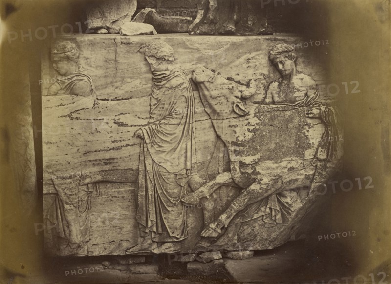Athens - sculptural fragment, Parthenon frieze; Dimitrios Constantin, Greek, active 1858 - 1860s, 1865; Albumen silver print