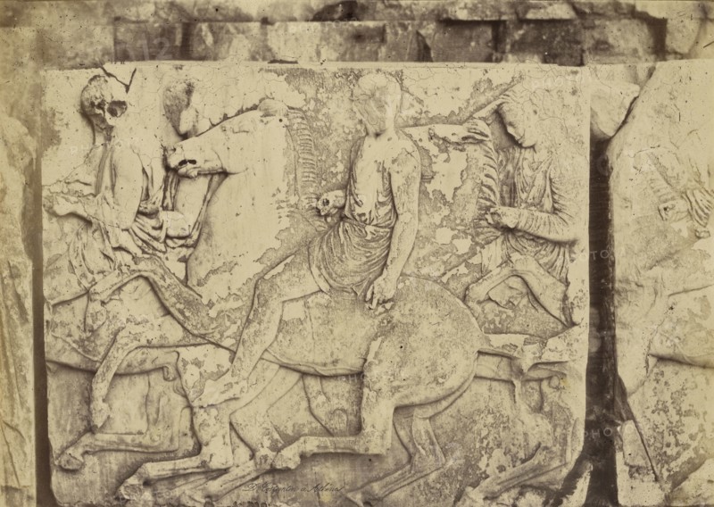Athens - sculptural fragment, Parthenon frieze; Dimitrios Constantin, Greek, active 1858 - 1860s, 1865; Albumen silver print