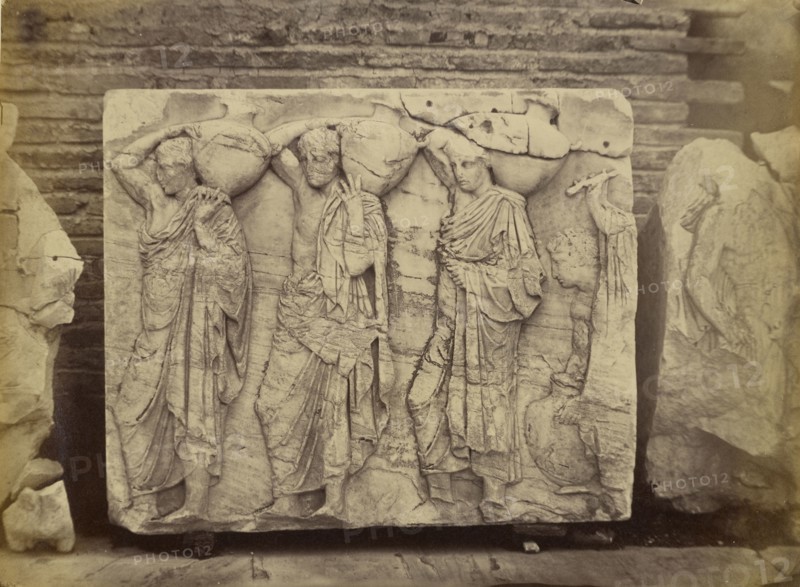 Athens - sculptural fragment, Parthenon frieze; Dimitrios Constantin, Greek, active 1858 - 1860s, 1865; Albumen silver print