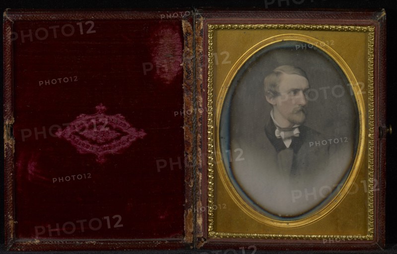 Vignetted Portrait of a Man with a Van Dyke Beard; Brady Gallery, about 1859 - 1862, about 1854; Daguerreotype, hand-colored