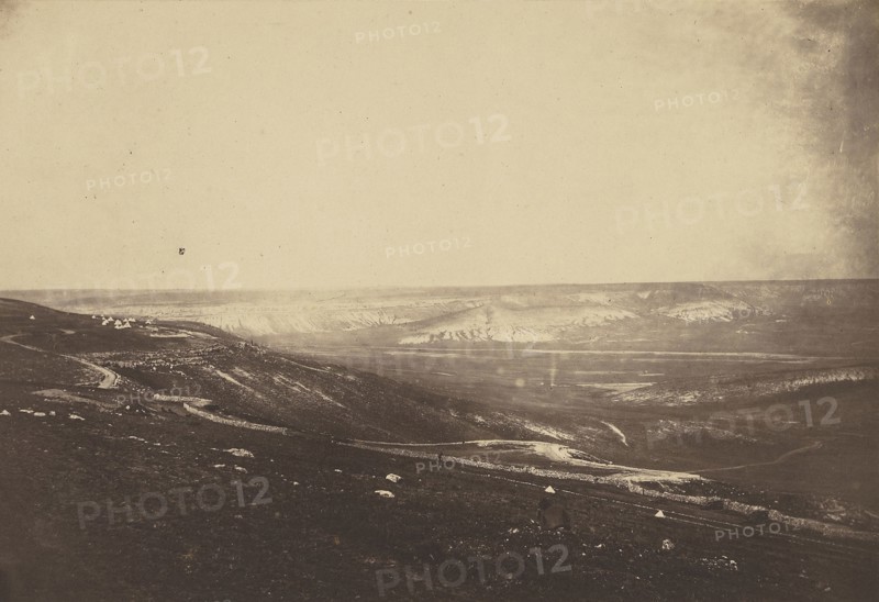 Plains of Balaklava I; Roger Fenton, English, 1819 - 1869, 1855; Salted paper print; 16.5 x 24.3 cm 6 1,2 x 9 9,16 in