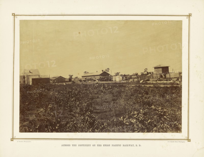 Depot, Lawrence, Kansas; Alexander Gardner, American, born Scotland, 1821 - 1882, 1867; Albumen silver print