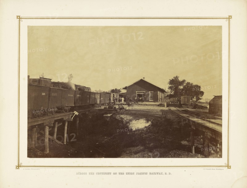 Depot, Leavenworth, Kansas; Alexander Gardner, American, born Scotland, 1821 - 1882, 1867; Albumen silver print