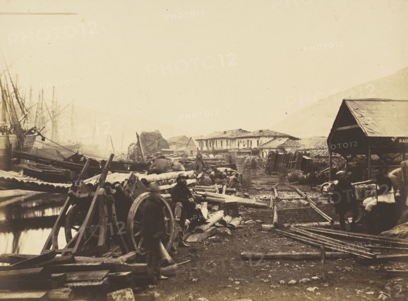 Landing Place Railway Stores, Balaklava; Roger Fenton, English, 1819 - 1869, 1855; Albumen silver print