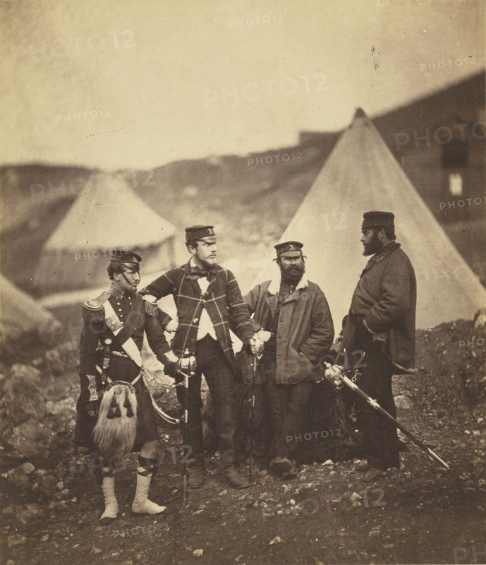 Officers of the 42nd Highlanders; Roger Fenton, English, 1819 - 1869, 1855; Salted paper print; 18.9 x 16.2 cm