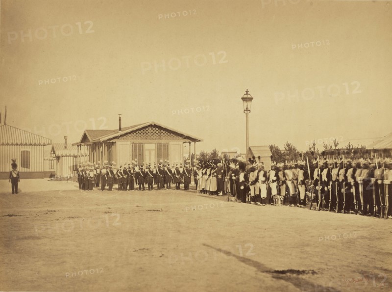 Military Lineup, Camp de Chalons; Gustave Le Gray, French, 1820 - 1884, Chalons, France; 1857; Albumen silver print