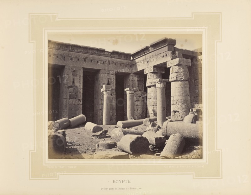 Égypte, Egypt, 2me Cour, galerie de Touthmès 1er à Médinet-Abou; Félix Bonfils, French, 1831 - 1885, Alais, France; 1877
